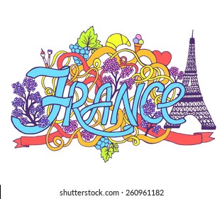 France art abstract hand lettering and doodles elements background. Vector illustration for colorful template for you design, web and mobile applications.