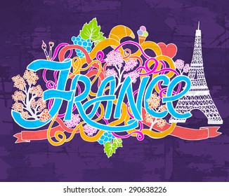 France art abstract hand lettering and doodles elements background. Vector illustration for colorful template for you design, web and mobile applications.