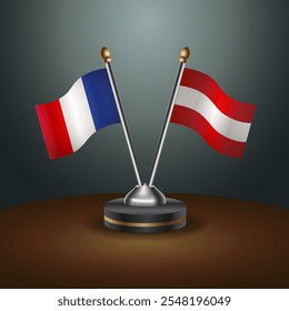 France and Austria table flags relation  with gradient backgrund. Vector Illustration