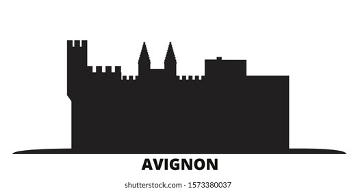 France, Avignon Landmark city skyline isolated vector illustration. France, Avignon Landmark travel black cityscape