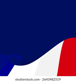 France background with copy space. Dark background with wavy French flag suitable design element for special day in France like Bastille Day and more