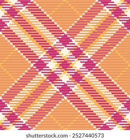 França padrão de fundo têxtil, vetor de textura neutra sem emenda. Tartan tecido xadrez antiquado em cores laranja e rosa.