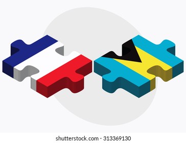 France and Bahamas Flags in puzzle  isolated on white background
