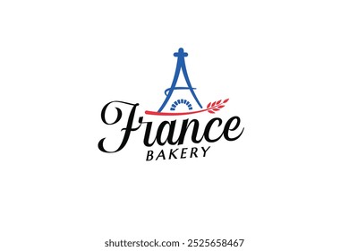 Logo de la panadería de Francia con la combinación de la torre Eiffel, estufa tradicional, y letras hermosas. Es bueno para la panadería, cafetería, restaurante, etc.