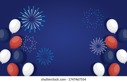 france balloons with fireworks design, Happy bastille day and french theme Vector illustration