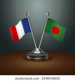 France and Bangladesh table flags relation  with gradient backgrund. Vector Illustration