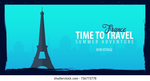 France banner. Time to Travel. Journey, trip and vacation. Vector flat illustration