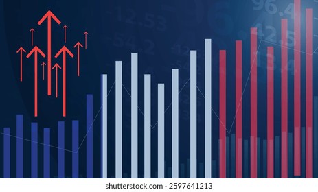 France bar chart graph with ups and downs, increasing values, France country flag on bar graph, upward rising arrow on data, news banner idea, developing country concept
