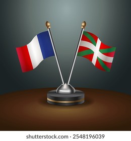 Banderas de tabla de Francia y tierras vascas con relación con el fondo de gradiente. Ilustración vectorial