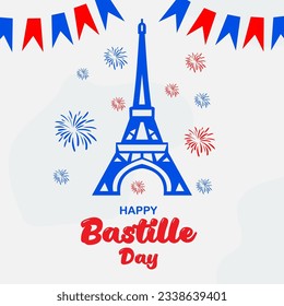 France Bastille day background with flag and Eiffel tower. Bastille day vector greeting, poster.