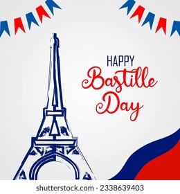 France Bastille day background with flag and Eiffel tower. Bastille day vector greeting, poster.