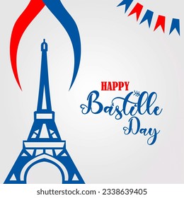 France Bastille day background with flag and Eiffel tower. Bastille day vector greeting, poster.