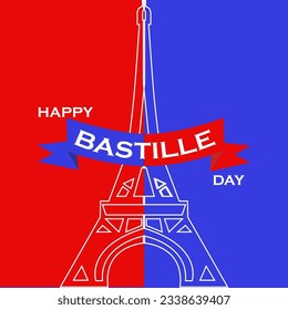 France Bastille day background with flag and Eiffel tower. Bastille day vector greeting, poster.