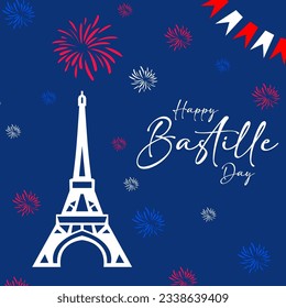 France Bastille day background with flag and Eiffel tower. Bastille day vector greeting, poster.