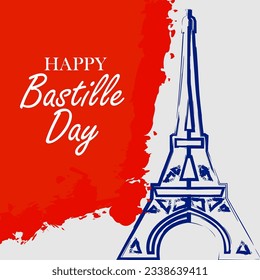 France Bastille day background with flag and Eiffel tower. Bastille day vector greeting, poster.