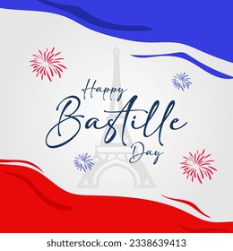 France Bastille day background with flag and Eiffel tower. Bastille day vector greeting, poster.