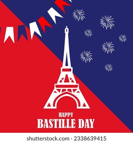 France Bastille day background with flag and Eiffel tower. Bastille day vector greeting, poster.