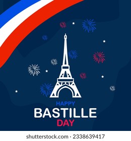 France Bastille day background with flag and Eiffel tower. Bastille day vector greeting, poster.