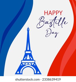 France Bastille day background with flag and Eiffel tower. Bastille day vector greeting, poster.