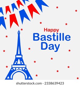 France Bastille day background with flag and Eiffel tower. Bastille day vector greeting, poster.