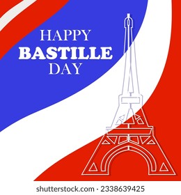 France Bastille day background with flag and Eiffel tower. Bastille day vector greeting, poster.