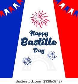 France Bastille day background with flag and Eiffel tower. Bastille day vector greeting, poster.