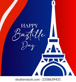 France Bastille day background with flag and Eiffel tower. Bastille day vector greeting, poster.