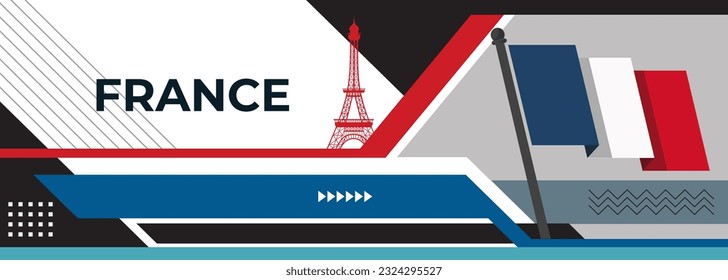 Diseño de banners del Día de la Bastilla en Francia. Fondo web de arte gráfico de tema de la bandera francesa. Resumen de la celebración de la decoración geométrica, color azul rojo. Ilustración vectorial de la bandera del Día Nacional de Francia.