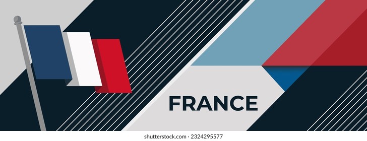 France Bastille day banner design. French flag theme graphic art web background. Abstract celebration geometric decoration, red white blue color. France national day flag vector illustration.