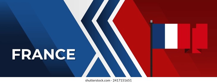 France Bastille day banner design. French flag theme graphic art web background, France graphics design, France national day flag vector illustration, Abstract red white blue color.