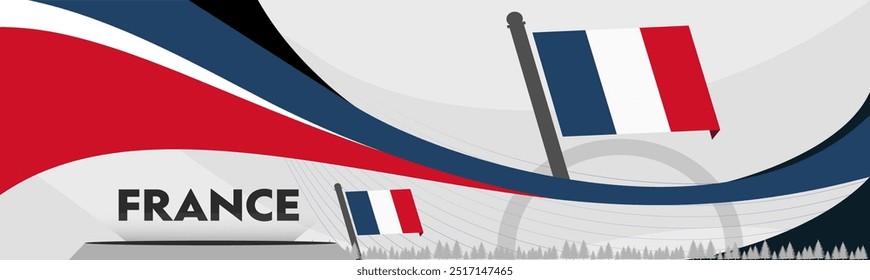 France Bastille day banner design. French flag graphic art web background. Abstract celebration geometric, France national day flag vector illustration.