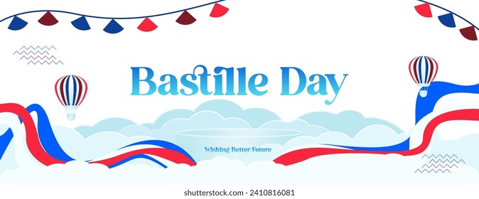 France Bastille Day banner in modern colorful geometric style. Happy French National Independence Day greeting card design with typography. Vector illustration for national holiday celebration party