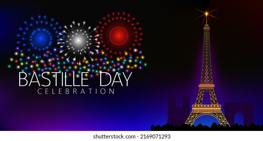 France Bastille Day Celebration with fireworks.vector illustration