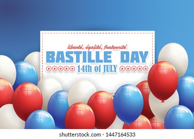 France, Bastille Day Design, Greeting Card Set. Vector Elements. French Text "liberty, equality, fraternity" at English