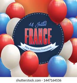 France, Bastille Day Design, Greeting Card Set. Vector Elements. French Text "14 July, Bastille Day" at English