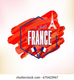 France, Bastille Day Design, Greeting Card Set. Vector Elements. French Text "14 July" at English