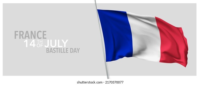 France Bastille day greeting card, banner with template text vector illustration. French memorial holiday 14th of July design element with 3D flag with stripes