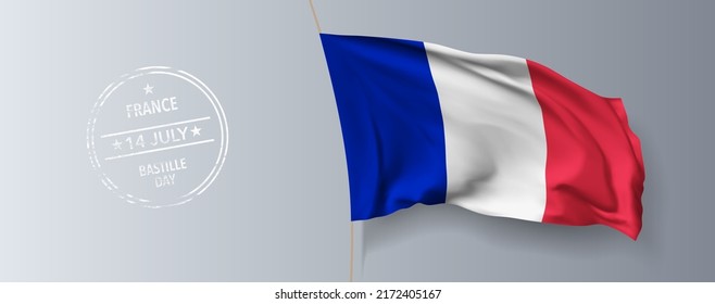 France Bastille day greeting card, banner with template text vector illustration. French memorial holiday 14th of July design element with 3D flag with stripes