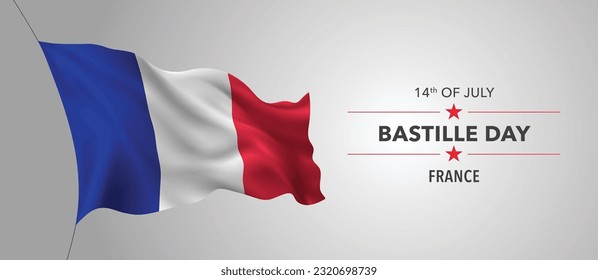 France Bastille day greeting card, banner with template text vector illustration. French memorial holiday 14th of July design element with 3D flag with stripes