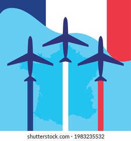 france bastille day illustration with airplanes