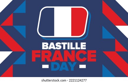 France Bastille Day. National happy holiday, celebrated annual in July 14. French flag. France independence and freedom. Patriotic elements. Festive and parade design. Vector poster illustration