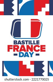 France Bastille Day. National happy holiday, celebrated annual in July 14. French flag. France independence and freedom. Patriotic elements. Festive and parade design. Vector poster illustration