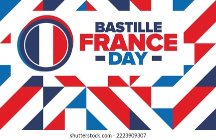 France Bastille Day. National happy holiday, celebrated annual in July 14. French flag. France independence and freedom. Patriotic elements. Festive and parade design. Vector poster illustration