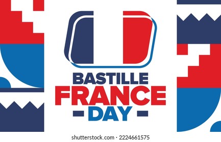 France Bastille Day. National happy holiday, celebrated annual in July 14. French flag. France independence and freedom. Patriotic elements. Festive and parade design. Vector poster illustration