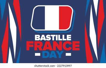 France Bastille Day. National happy holiday, celebrated annual in July 14. French flag. France independence and freedom. Patriotic elements. Festive and parade design. Vector poster illustration