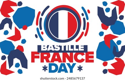 France Bastille Day. National happy holiday, celebrated annual in July 14. French flag. France independence and freedom. Patriotic elements. Festive and parade design. Vector poster illustration