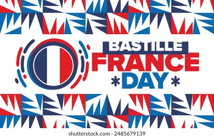 France Bastille Day. National happy holiday, celebrated annual in July 14. French flag. France independence and freedom. Patriotic elements. Festive and parade design. Vector poster illustration