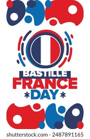 France Bastille Day. National happy holiday, celebrated annual in July 14. French flag. France independence and freedom. Patriotic elements. Festive and parade design. Vector poster illustration