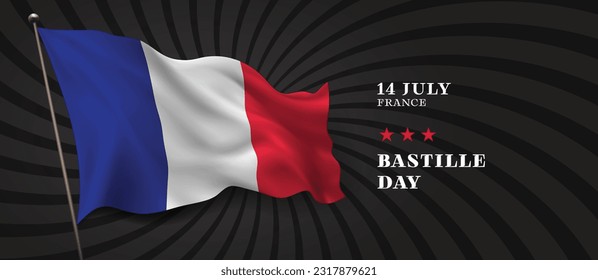 France Bastille day vector banner, greeting card. French wavy flag in 14th of July national patriotic holiday horizontal design