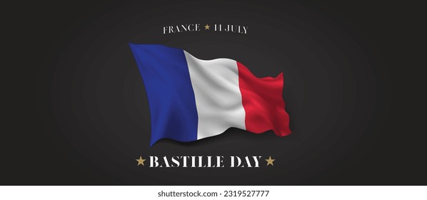 France Bastille day vector banner, greeting card. French wavy flag in 14th of July national patriotic holiday horizontal design with realistic flag